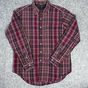 Ralph Lauren Polo Oxford Button Up Red Plaid Long Sleeve L Shirt Classic Fit